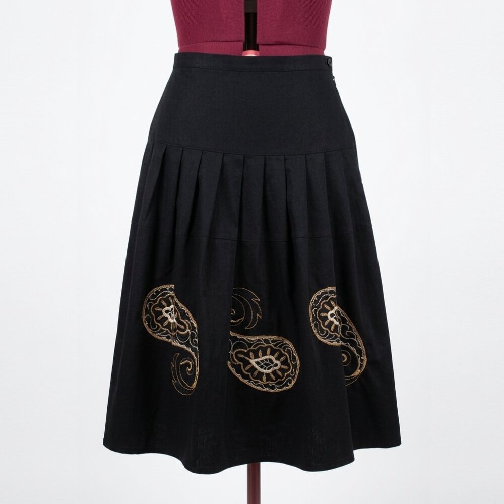 RINASCIMENTO - Italian-Made Sculptural Midi Embroidered Black Skirt LARGE